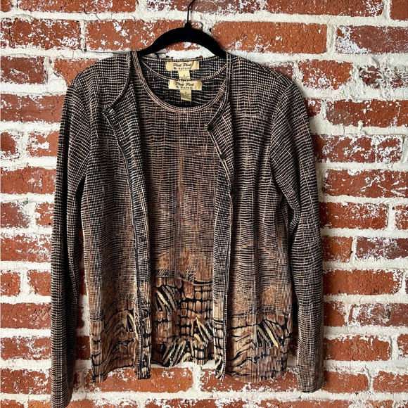 RAFAEL Black and Tan Textured Cardigan and Tank Top 2 piece set - Picture 2 of 8